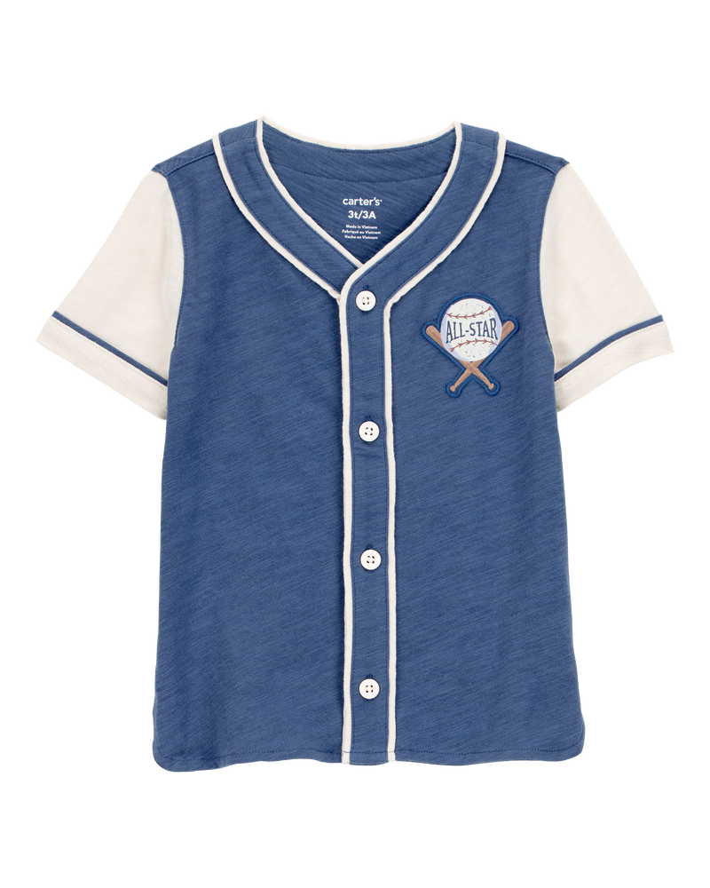 Baby All-Star Baseball Button-Down Vintage Tee - Navy, image 1 of 3 slides