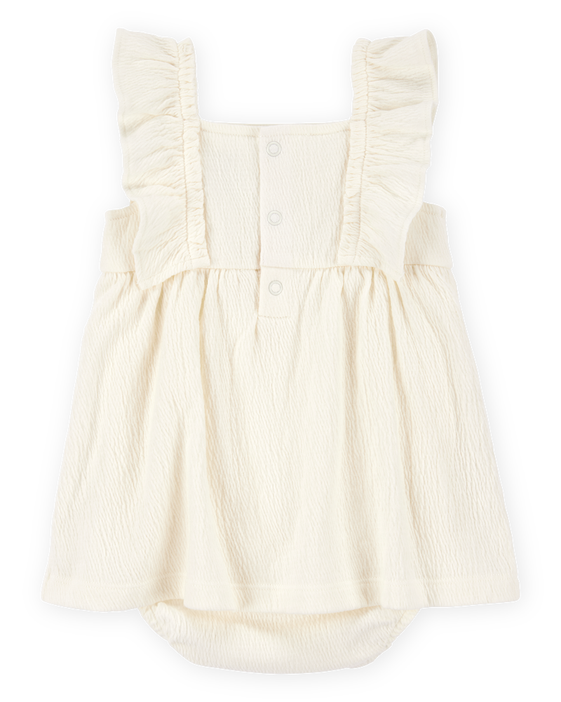 Baby Floral Flutter Bodysuit Dress - Ivory, image 2 of 4 slides