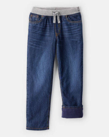 Boys Denim Pull-On Straight Jeans - Dark Wash, 