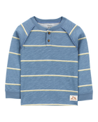Baby Striped Cotton Blend Long-Sleeve Henley - Blue, image 1 of 3 slides