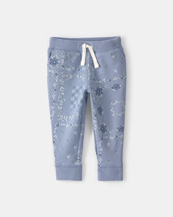 Baby Girl Floral Drawstring Knit Joggers - Blue, 