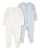 Baby 2-Pack 2-Way Zip Cotton Sleep & Play Pajamas - Blue/White, image 1 of 4 slides