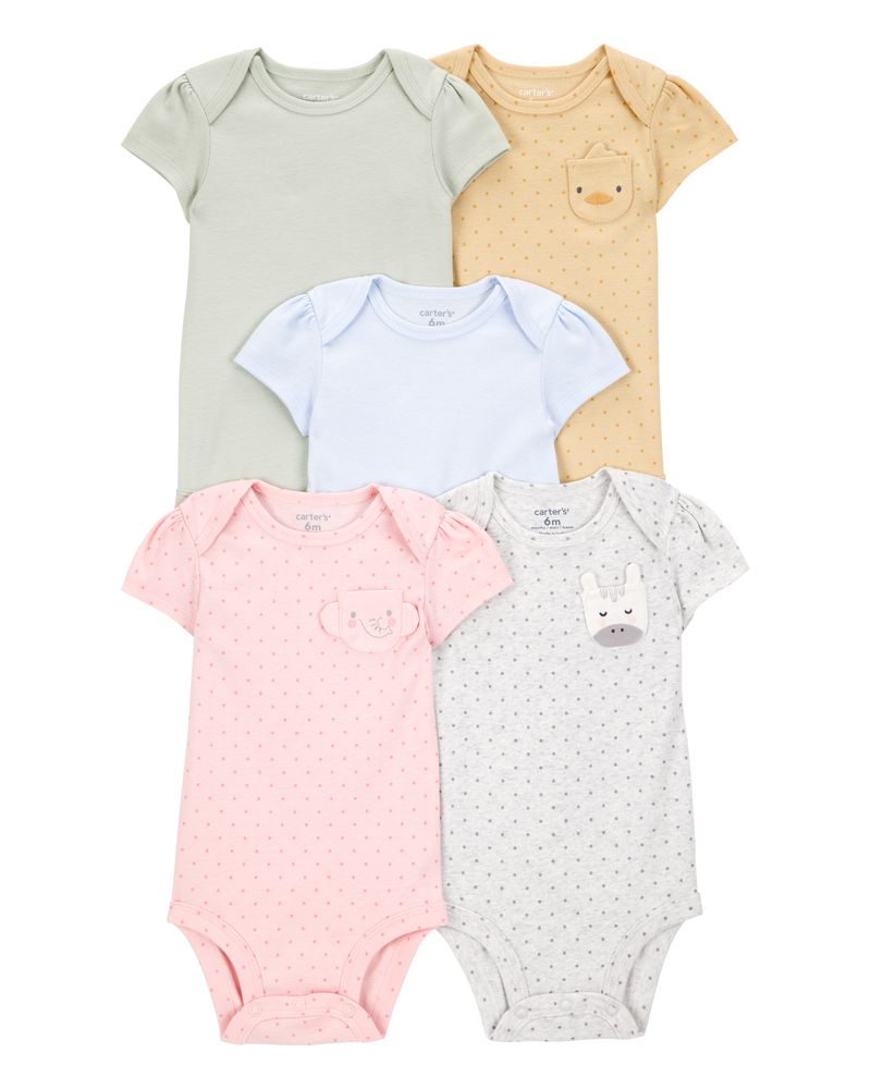 Baby 5-Pack Animal Short-Sleeve Cotton Bodysuits, image 1 of 7 slides