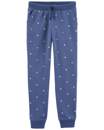 Kid Daisy Print Pull-On Fleece Pants, 