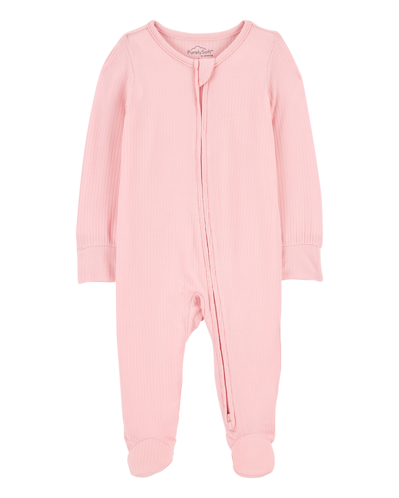 Baby Girl Solid 2-Way Zip PurelySoft Sleep & Play Pajamas - Pink, image 1 of 6 slides