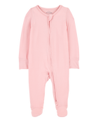 Baby Girl Solid 2-Way Zip PurelySoft Sleep & Play Pajamas - Pink, image 1 of 6 slides