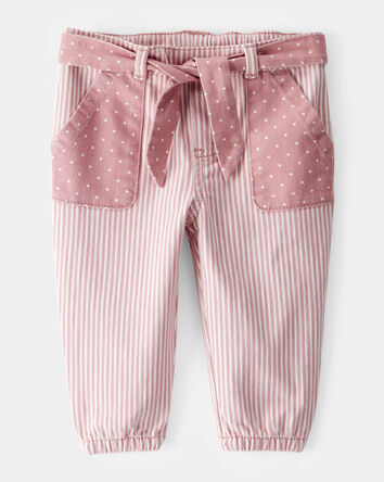 Baby Vintage Inspired Twill Striped & Polka Dot Pants - Pink, 