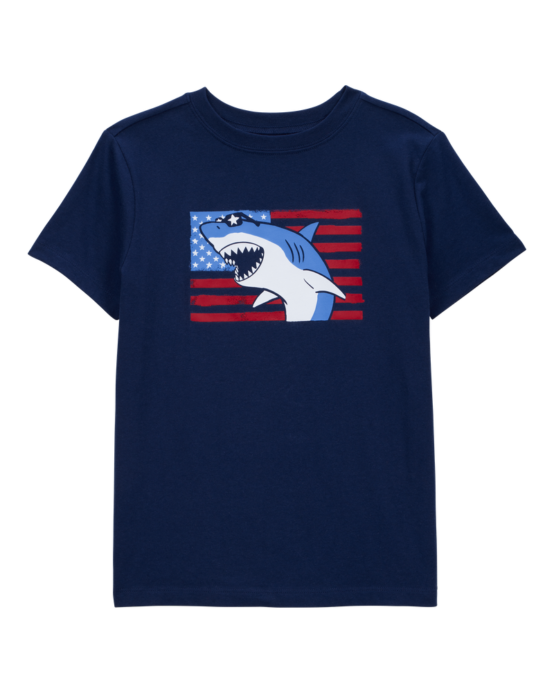 Kid American Flag Shark Tee - Navy, image 1 of 3 slides