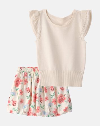 Girls 2-Piece Floral Top & Skort Set - White, 