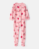 Kid 1-Piece Strawberry Fleece Footie Pajamas - Pink, image 1 of 3 slides