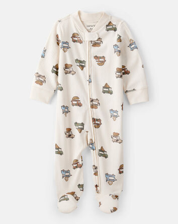 Baby Boy Truck Print Cotton Long-Sleeve Sleep & Play - Ivory, 