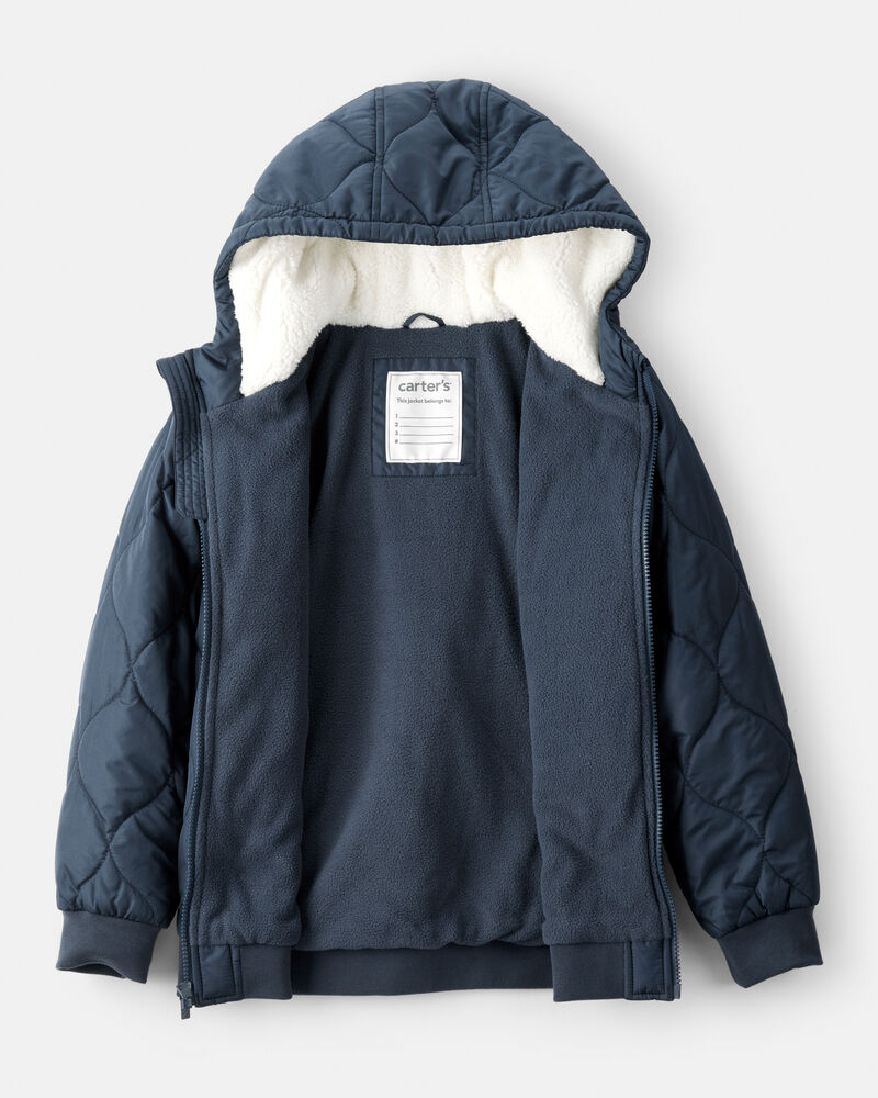 Boys Long-Sleeve Midweight Quilted Bomber Jacket - Navy, image 2 of 3 slides