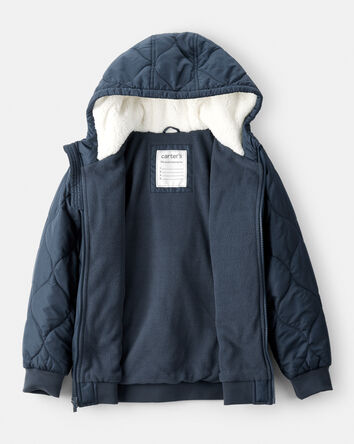 Boys Long-Sleeve Midweight Quilted Bomber Jacket - Navy, 
