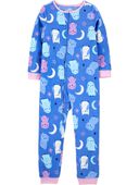Blue - Kid 1-Piece Owl Fleece Footless Pajamas