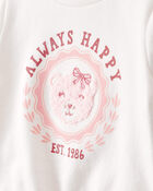 Baby Girl Always Happy French Terry Short-Sleeve Top - White, image 2 of 4 slides