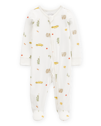 Baby New York City Print 2-Way Zip PurelySoft Sleep & Play Pajamas - Ivory, 