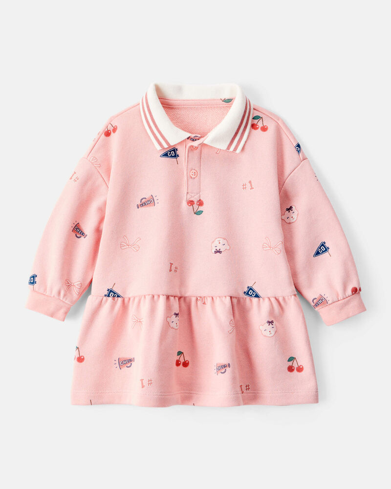 Baby Girl Art Print Collared Long-Sleeve Dress - Pink, image 1 of 5 slides