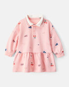 Baby Girl Art Print Collared Long-Sleeve Dress - Pink, image 1 of 5 slides