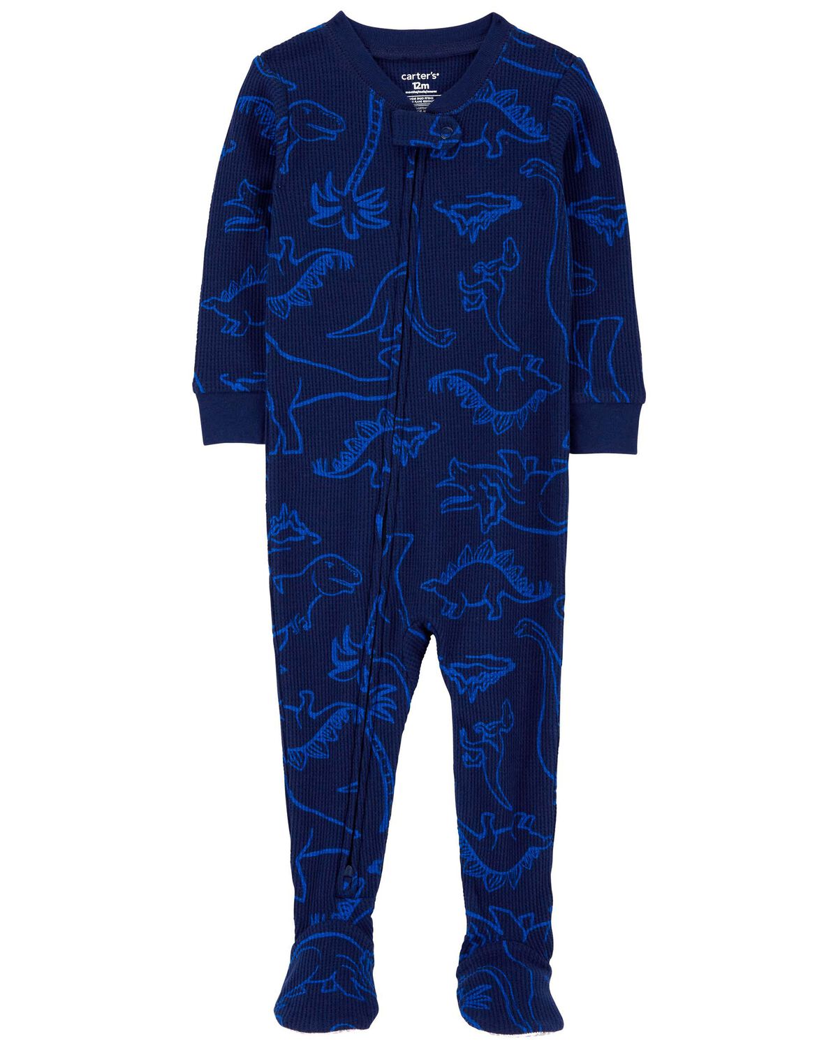 Navy Baby 1Piece Dinosaur Thermal Footie Pajamas