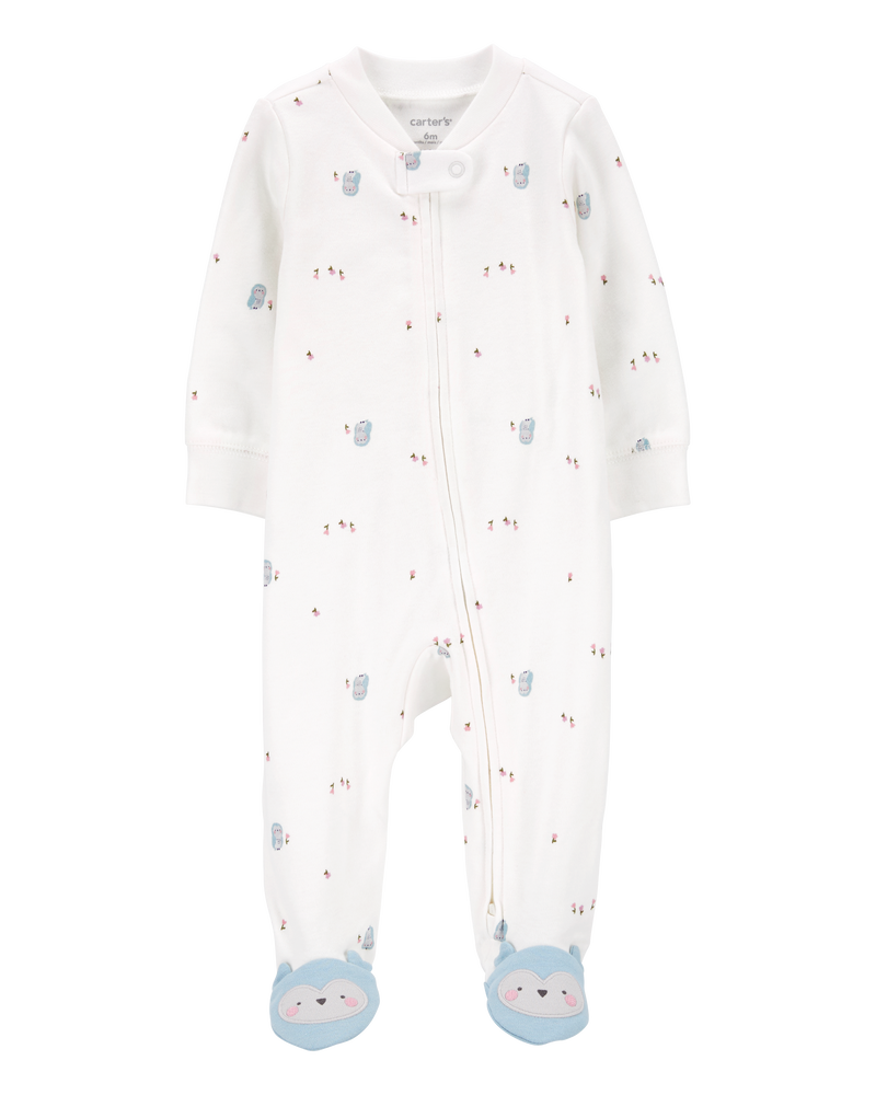 Baby Girl Owl 2-Way Zip Cotton Sleep & Play Pajamas, image 1 of 3 slides