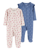 Baby 2-Pack  Ribbed 2-Way Zip Sleep & Play Pajamas - Blue/Khaki, image 1 of 4 slides