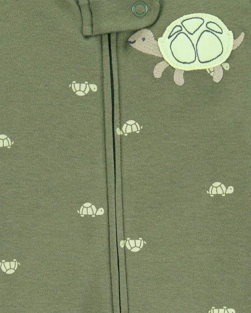 Baby Boy Turtle Print 2-Way Zip Cotton Sleep & Play Pajamas - Green, image 2 of 3 slides