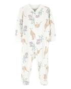 Baby Girl Kangaroo 2-Way Zip Cotton Sleep & Play Pajamas - Ivory, image 1 of 3 slides