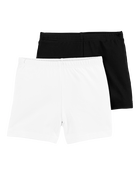 Kid 2-Pack Black/White Bike Shorts, image 1 of 3 slides