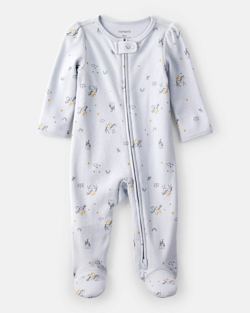 Baby Girl Unicorn Star Print 100% Cotton Long-Sleeve 2-Way Zip Sleep & Play - Blue, image 1 of 4 slides