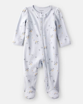 Baby Girl Unicorn Star Print 100% Cotton Long-Sleeve 2-Way Zip Sleep & Play - Blue, 