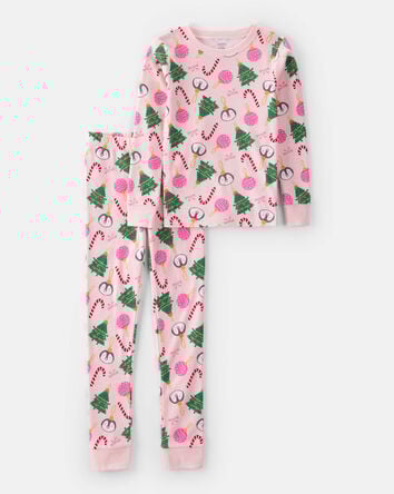 Kid Christmas Ornament Print 100% Cotton Long-Sleeve 2-Piece Pajamas - Pink, 