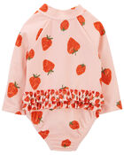 Baby Strawberry 1-Piece Half-Zip Rashguard, image 3 of 5 slides