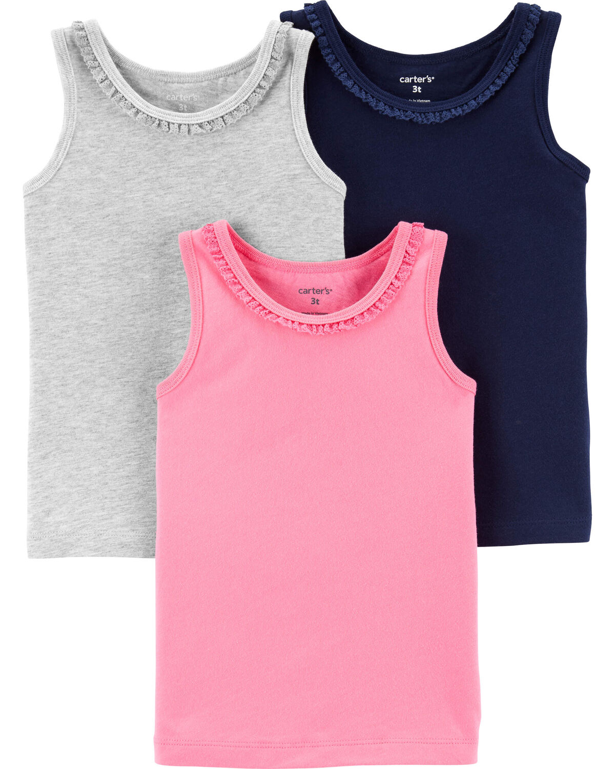 Heather/Pink/Navy Baby 3-Pack Jersey Tanks