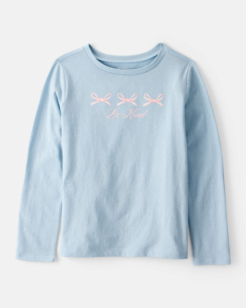 Girls Bow Long-Sleeve Graphic Tee - Blue, image 1 of 3 slides