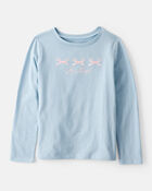 Girls Bow Long-Sleeve Graphic Tee - Blue, image 1 of 3 slides