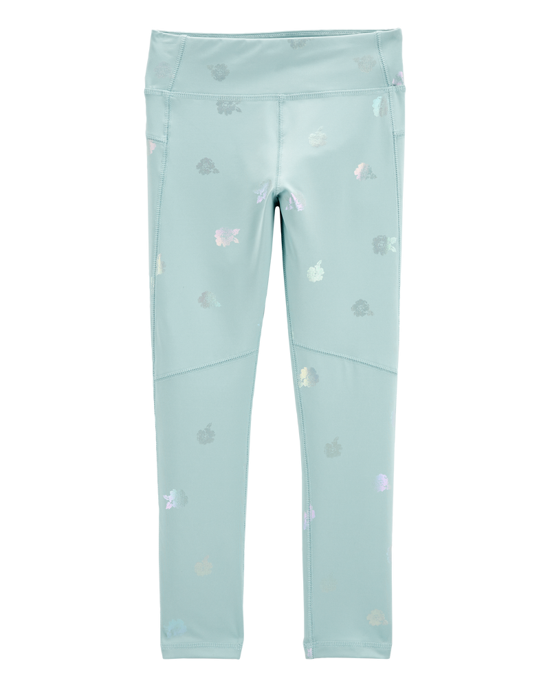 Kid Printed High-Rise Leggings - Aqua, image 1 of 5 slides