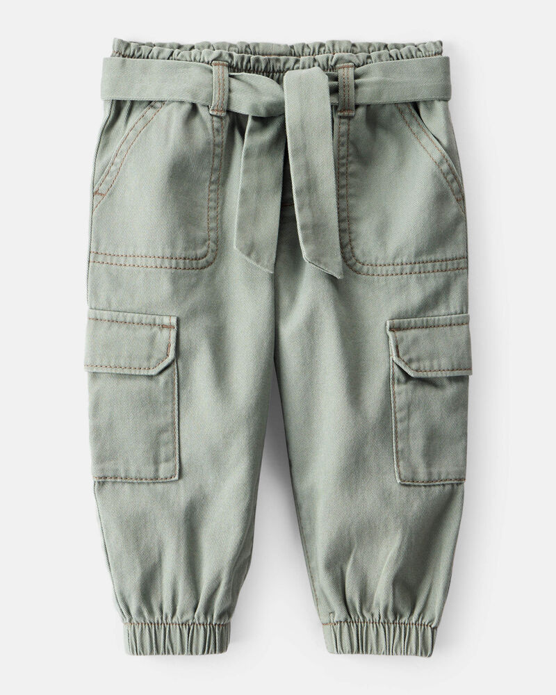 Baby Girl Cotton Cargo Joggers - Green, image 1 of 5 slides