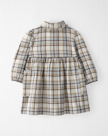 Baby Organic Cotton Herringbone Button-Front Dress in Plaid, 