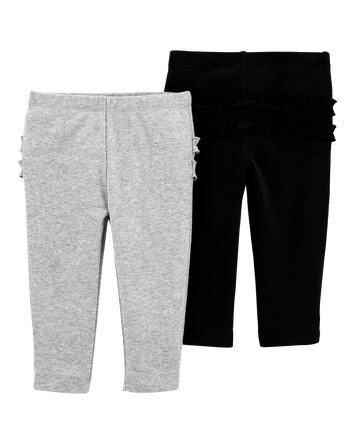 Baby 2-Pack Ruffle-Detail Cotton Pants - Grey/Black, 