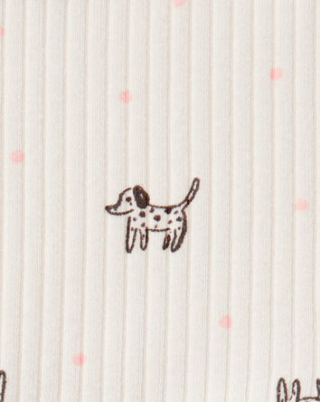 Baby 2-Piece Dog Print Ribbed Tee & Pull-On Pant Set - Ivory, 