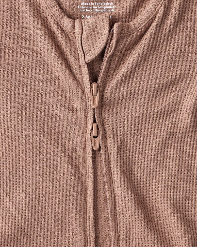 Baby Solid PurelySoft Long-Sleeve 2-Way Zip Sleep & Play Pajamas - Brown, image 2 of 8 slides