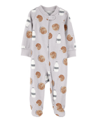 Baby Milk & Cookies 2-Way Zip Cotton Sleep & Play Pajamas - Grey, image 1 of 3 slides