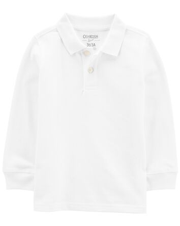 Toddler White Long-Sleeve Piqué Polo Shirt, 
