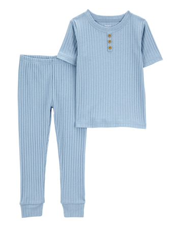 Baby Solid Ribbed Cotton Blend 2-Piece Pajamas - Blue, 
