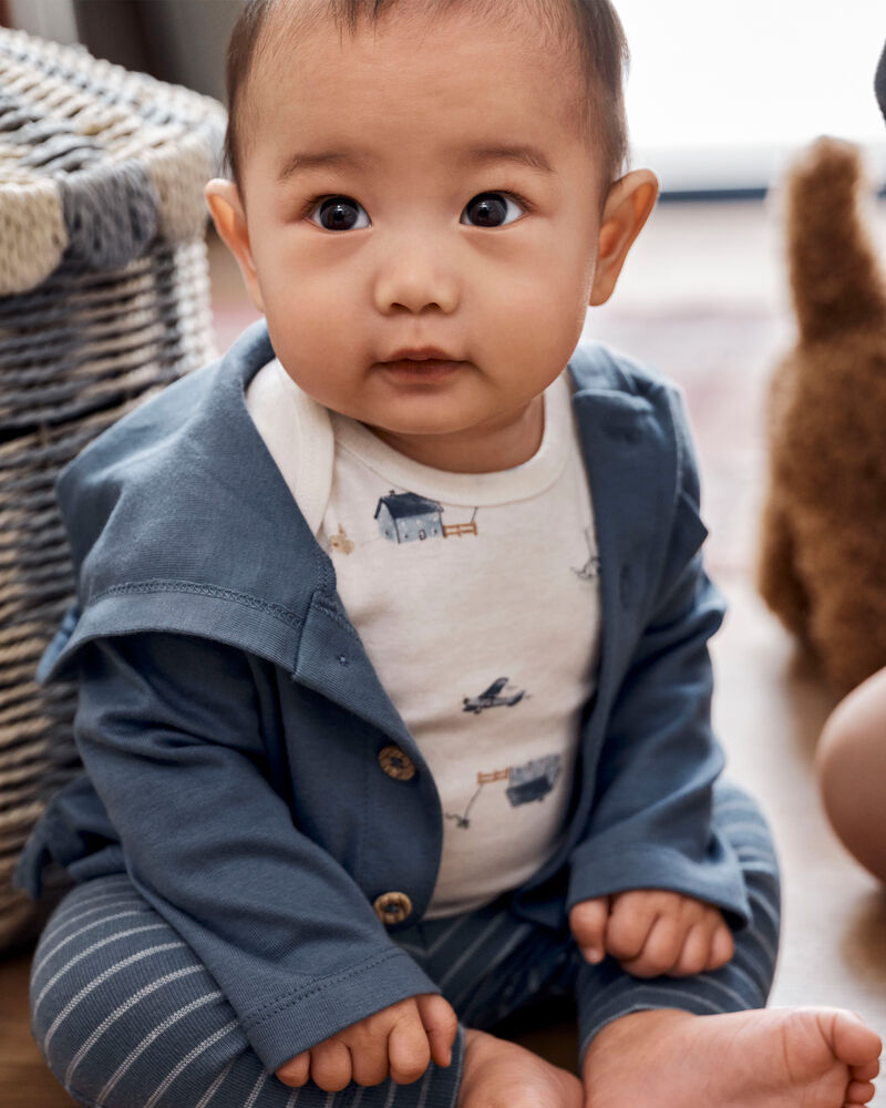 Baby Barn Print 3-Piece Cardigan Set - Navy/White, image 5 of 6 slides