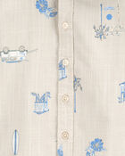Toddler Seaside Print Button-Front Chambray Shirt, image 2 of 3 slides