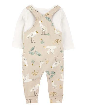 Baby 2-Piece Bird Print Long-Sleeve Tee & Overall Set, 