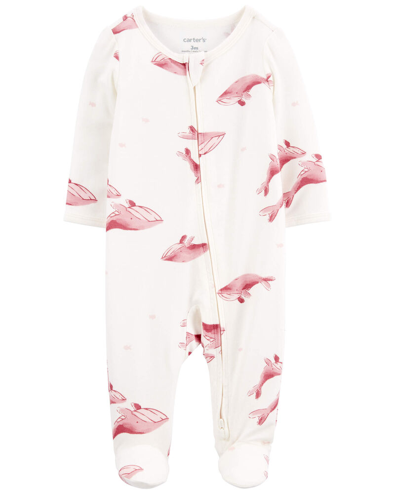 Baby Whale Print Zip-Up PurelySoft Sleep & Play Pajamas, image 1 of 5 slides