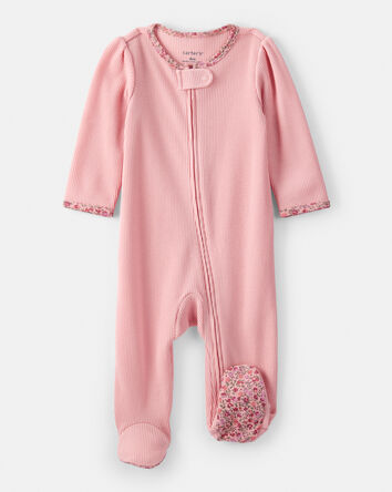 Cotton Long-Sleeve  2-Way Zip Sleep & Play Pajamas - Pink, 