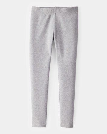 Kid Solid Cotton Ribbed Stretch Leggings - Grey, 